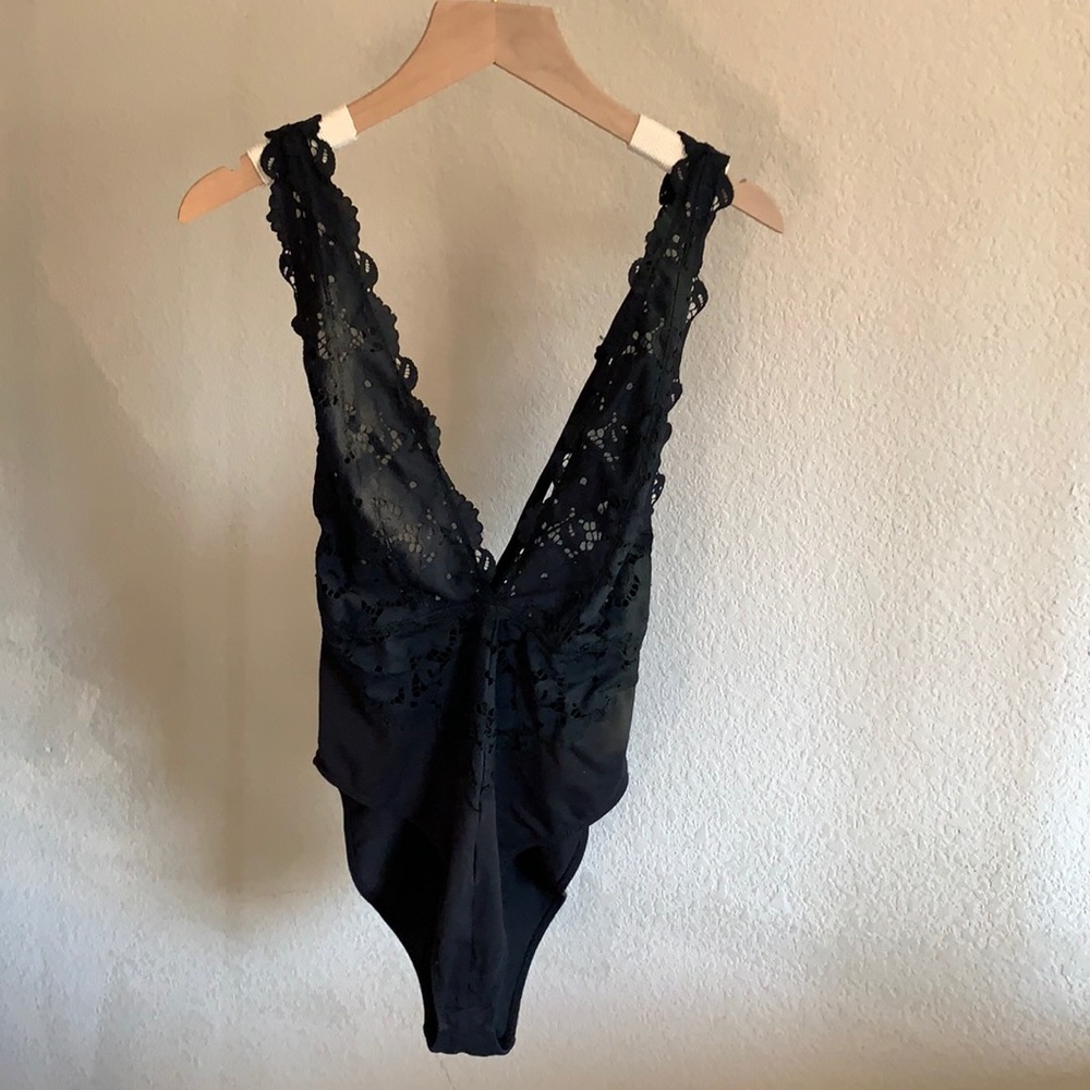 Black Deep Plunge Bodysuit